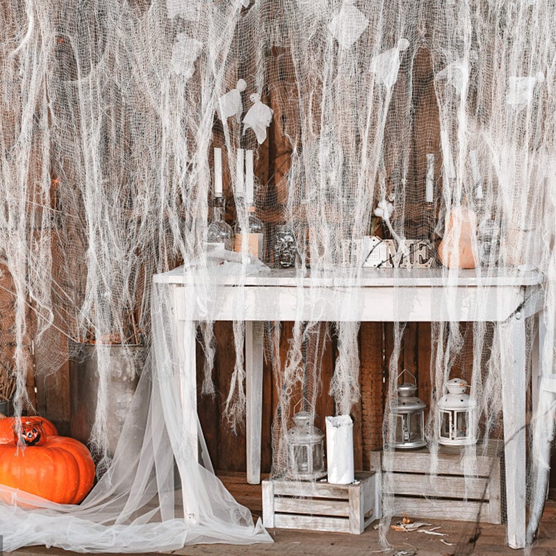 Watayo 500 x 39 Inch Large Size Halloween Spooky Cheese Cloth  Halloween White Scary Creepy Cloth  Windows Doorways Cover Gauze for Halloweens Haunted House Party Decor - Image 4